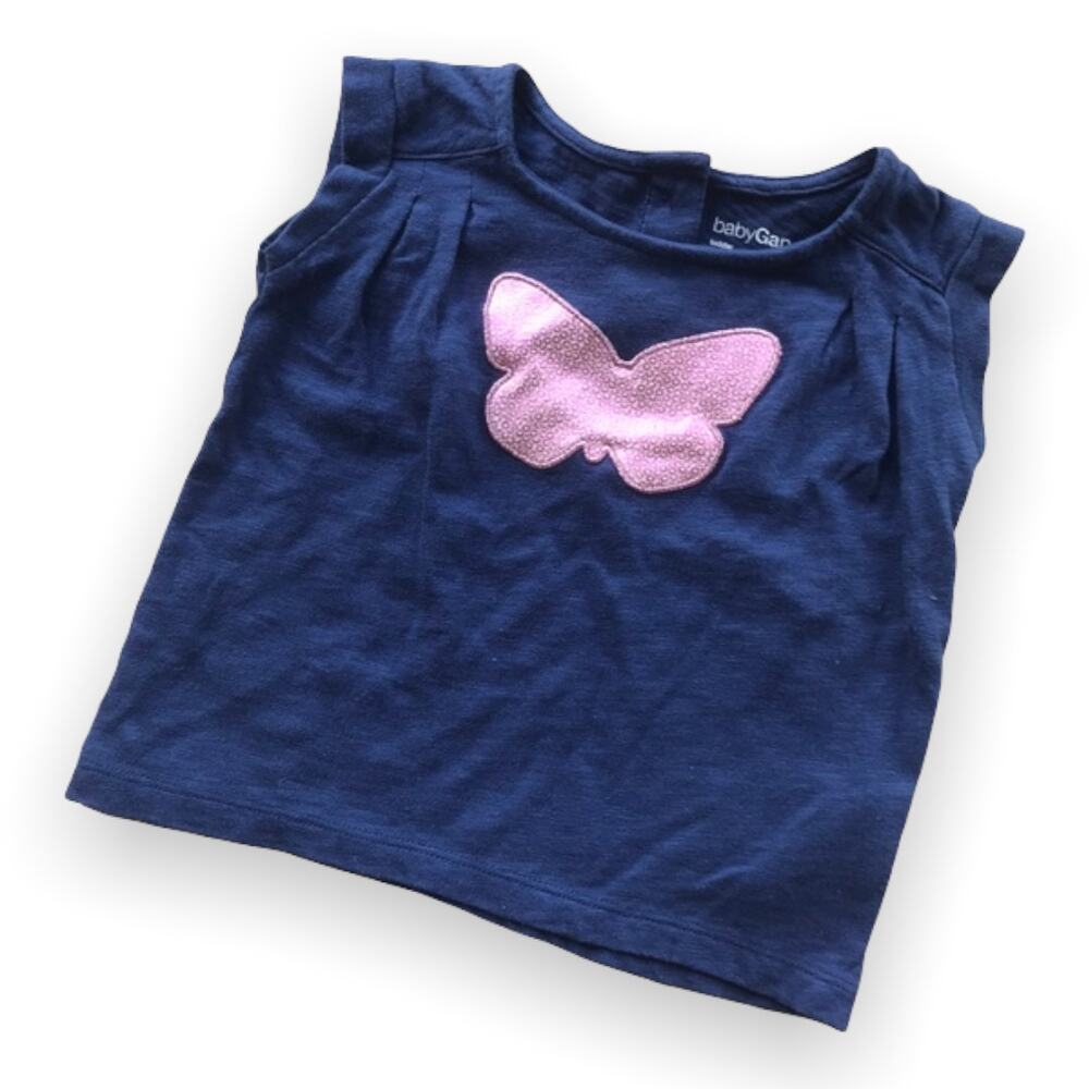 Gap Girls Top Size 12-18 Months Dutch Blue Sparkle Graphic Pink Butterfly NEW